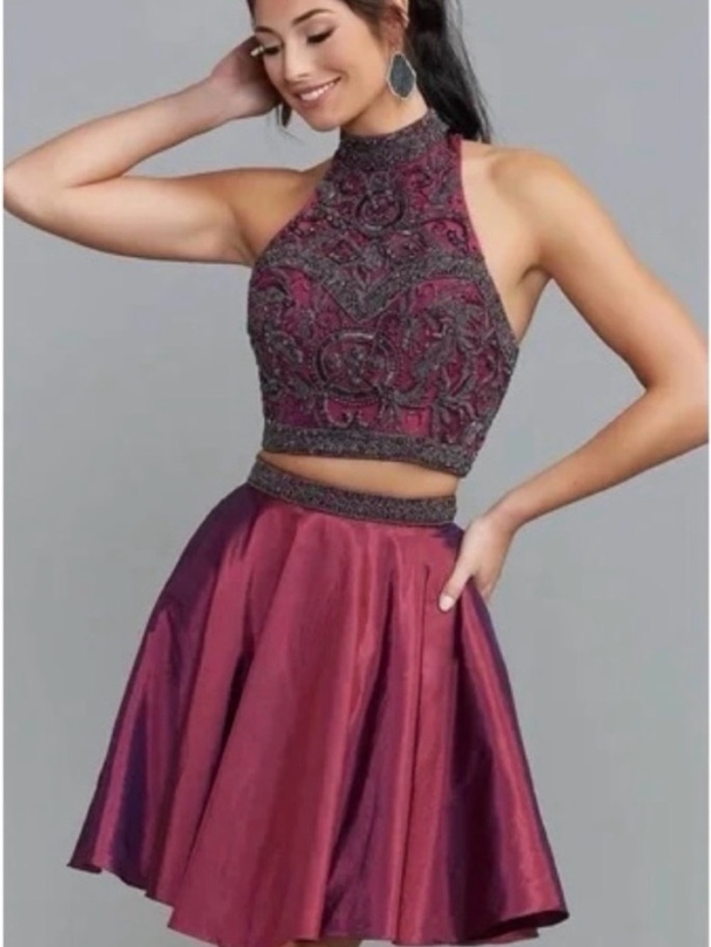 Sherri Hill Embellished Two-Piece Dress in Burgundy Size 0